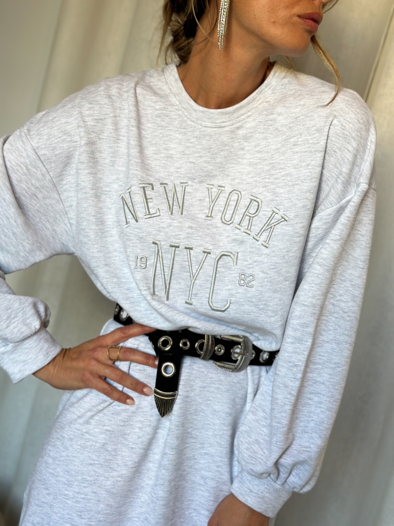 Robe sweat New York  gris clair